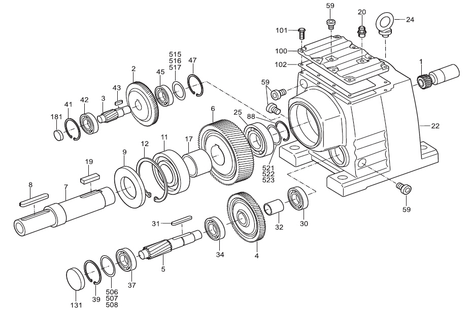 R67 helical gearbox with IEC motor adaptor - Geared Motor, speed