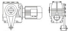 Helical worm gearbox with hollow shaft and torque arm