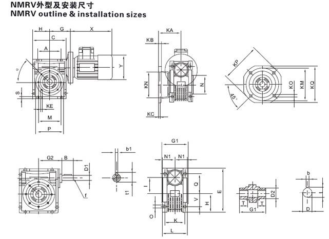 RV gearbox Outine & Installation Size: